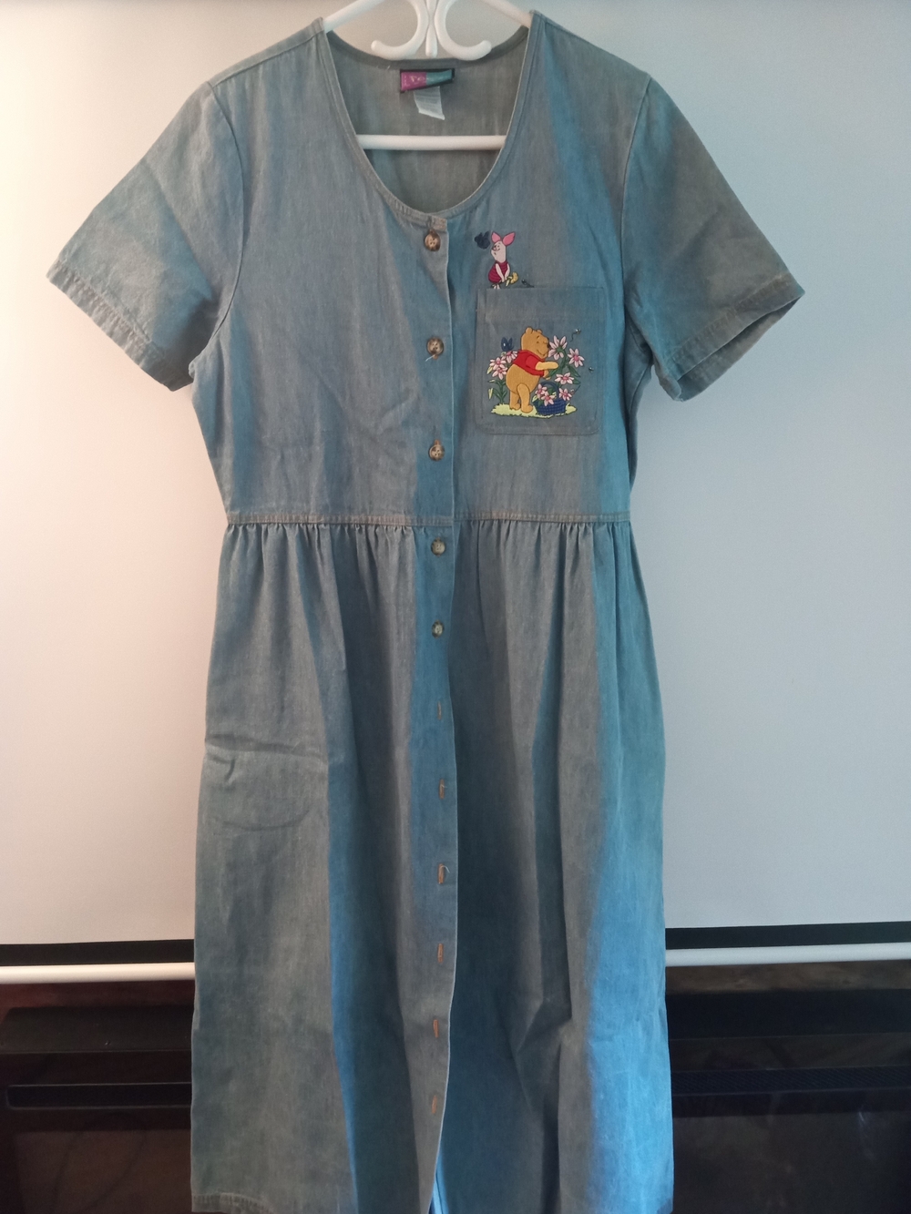 Winnie the Pooh Embroidered Light Blue Denim Maxi Dress